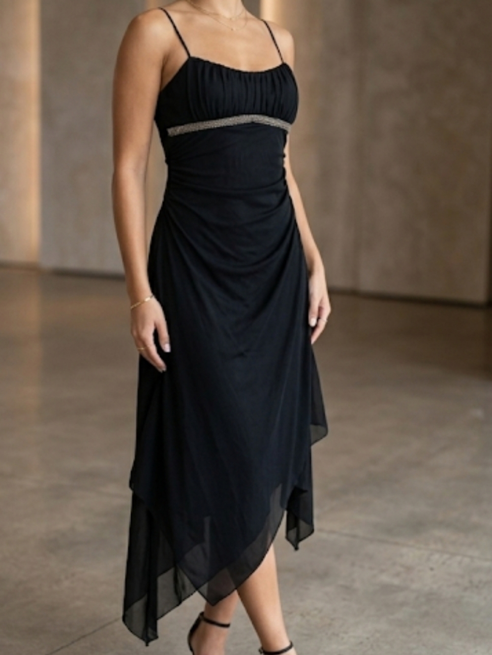 Black Asymmetrical Spaghetti Strap Sundress